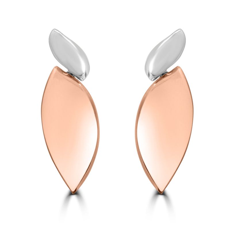 9ct Rose & White Gold Leaf Shaped Drop Earrings