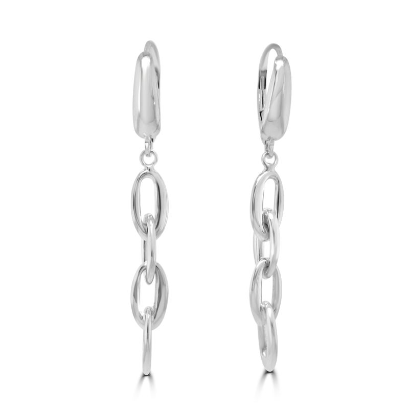 9ct White Gold Chain Link Drop Earrings