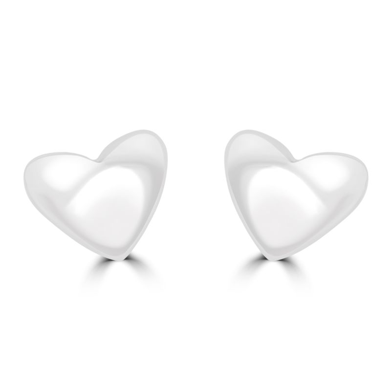 9ct White Gold Concave Heart Stud Earrings