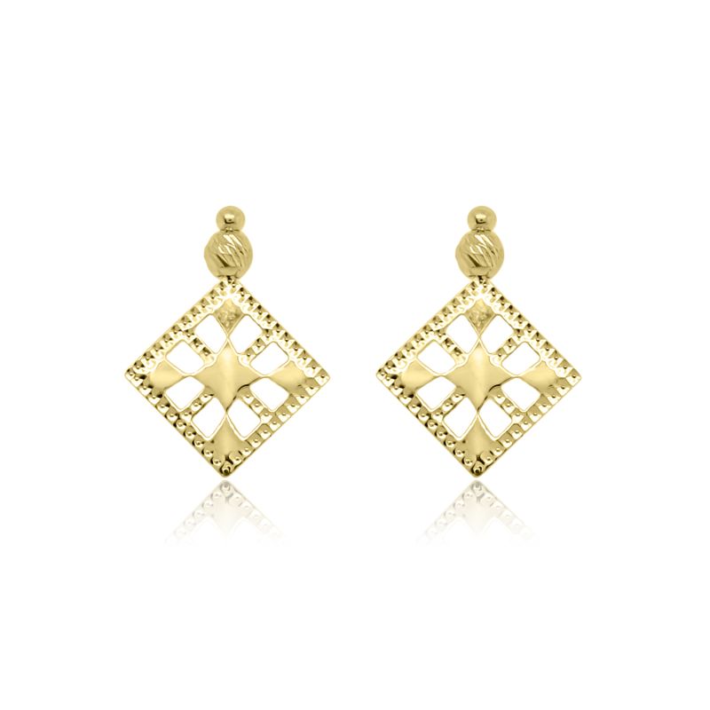 9ct Yellow Gold Fancy Diamond Shaped Drop Earrings