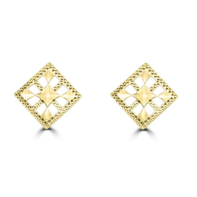9ct Yellow Gold Fancy Square Stud Earrings