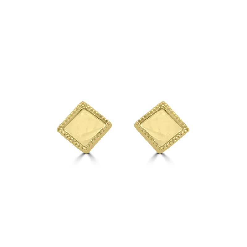 9ct Yellow Gold Square Flat Beaded Edge Stud Earrings