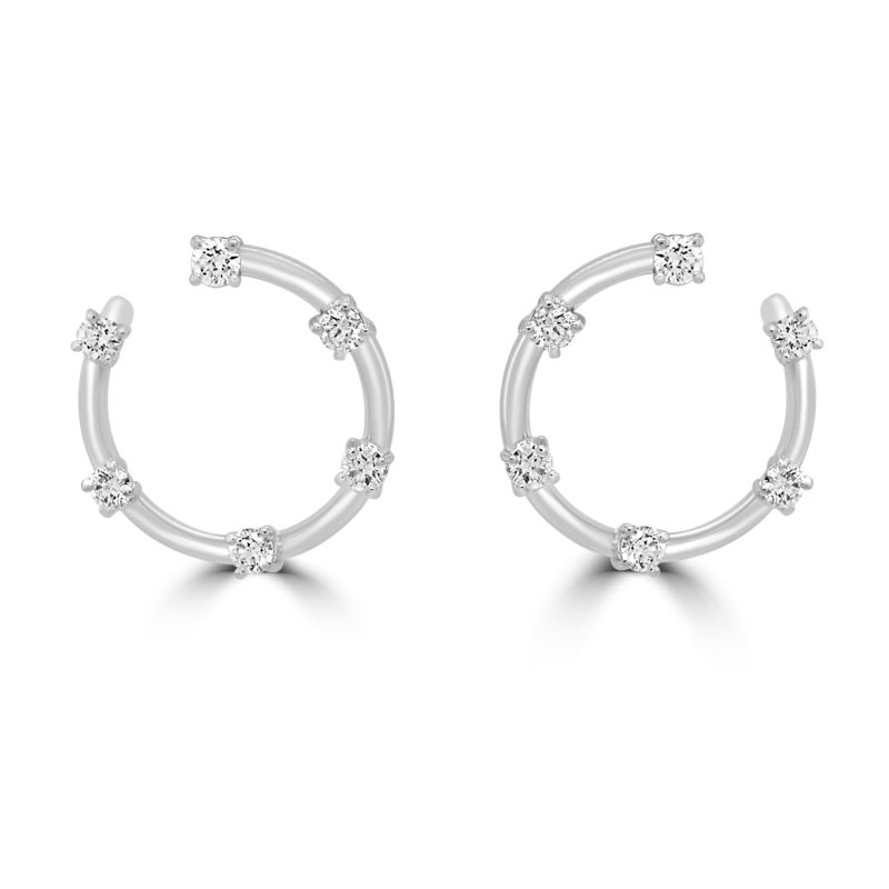 18ct White Gold Brilliant Cut Diamond Circle Earrings 0.74ct