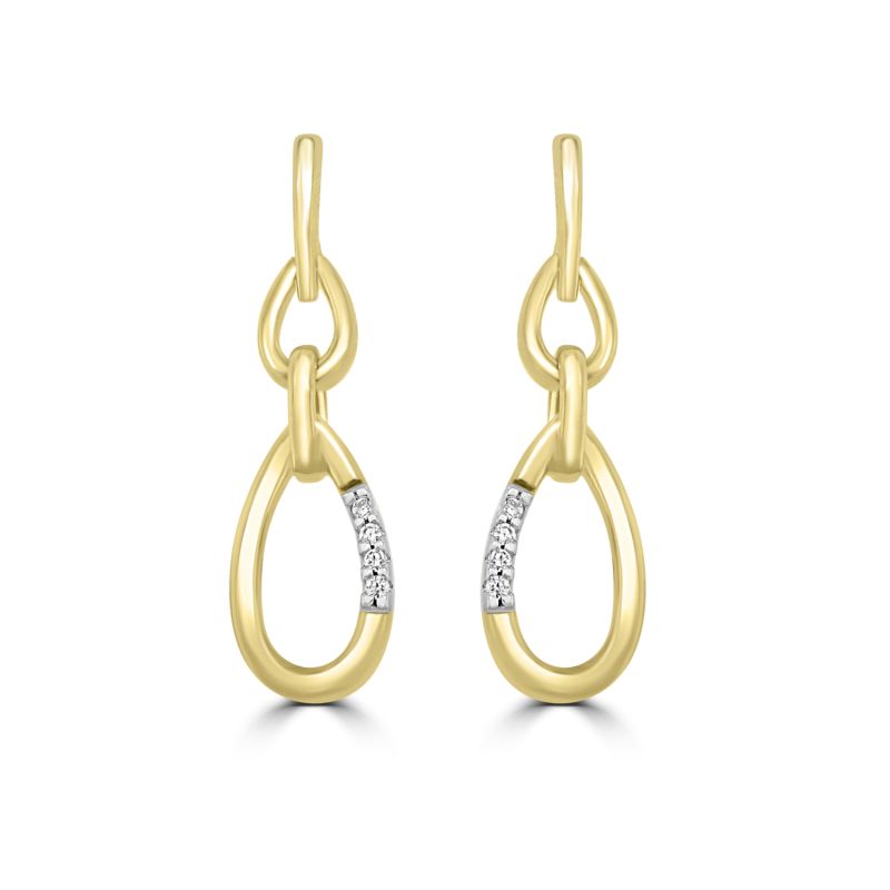 9ct Yellow Gold Pear Shaped Double Drop Earrings 0.03ct