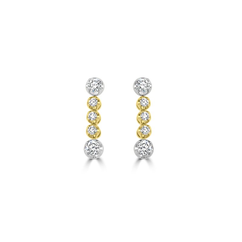 18ct Yellow & White Gold Brilliant Cut Diamond Drop Earrings .60