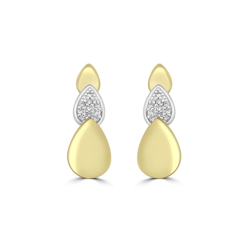 9ct Yellow & White Gold Diamond Drop Earrings 0.06ct