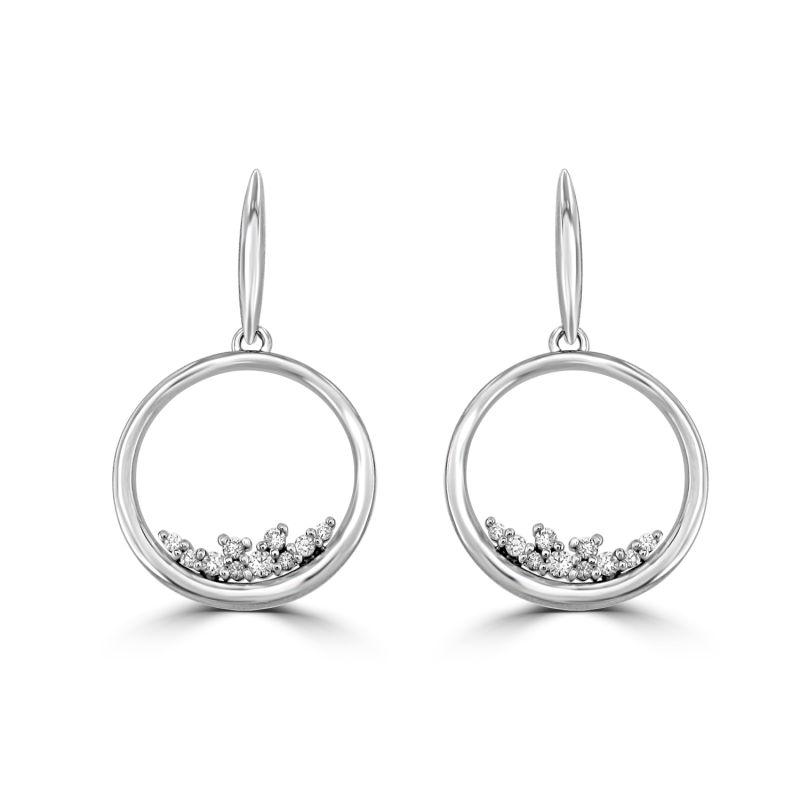 9ct White Gold Brilliant Cut Diamond Circle Drop Earrings 0.23ct
