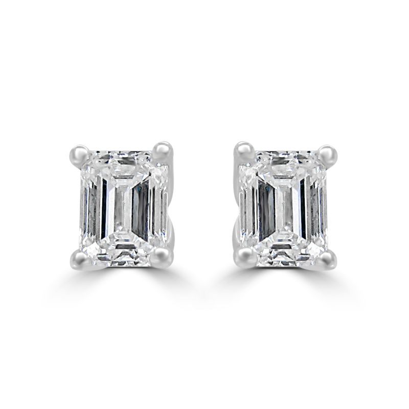 18ct White Gold Emerald Cut Diamond Solitaire Earrings 0.52ct