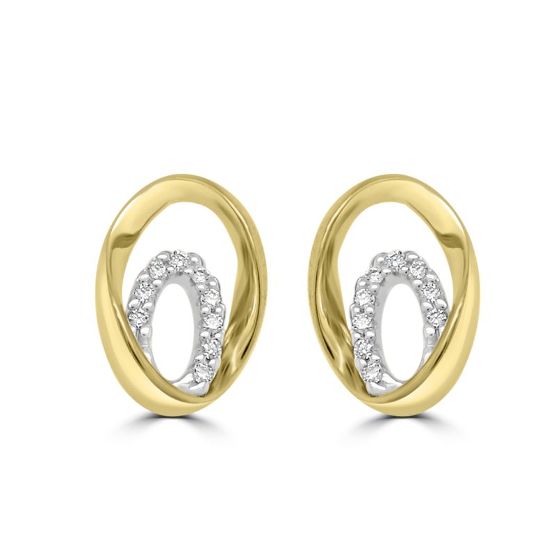 9ct Yellow Gold Brilliant Cut Diamond Oval Loop Earrings 0.06ct