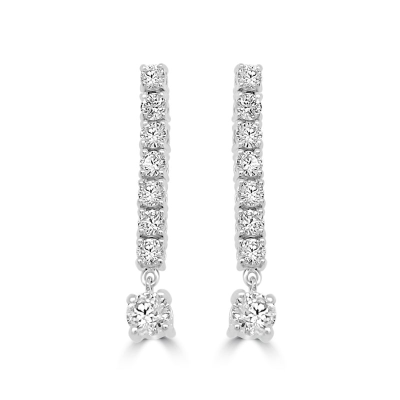 18ct White Gold Brilliant Cut Diamond Drop Line Earrings 0.94ct