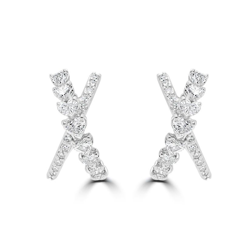 Anniversary Love Cross Over Heart Cut Diamond Earrings