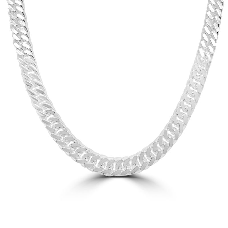 Silver Flat Double Curb Neck Chain 55cm