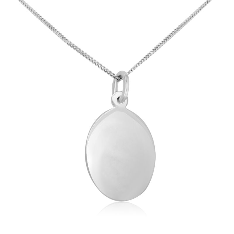 Silver 19x15mm Oval Disc Pendant & Chain