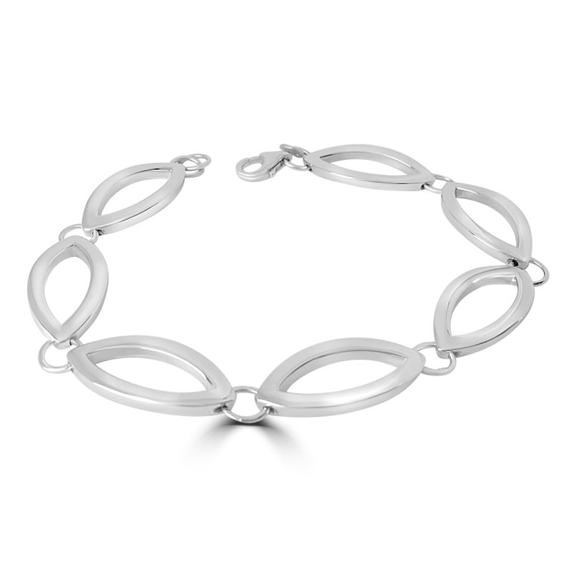 Silver Open Marquise Shaped Link Bracelet