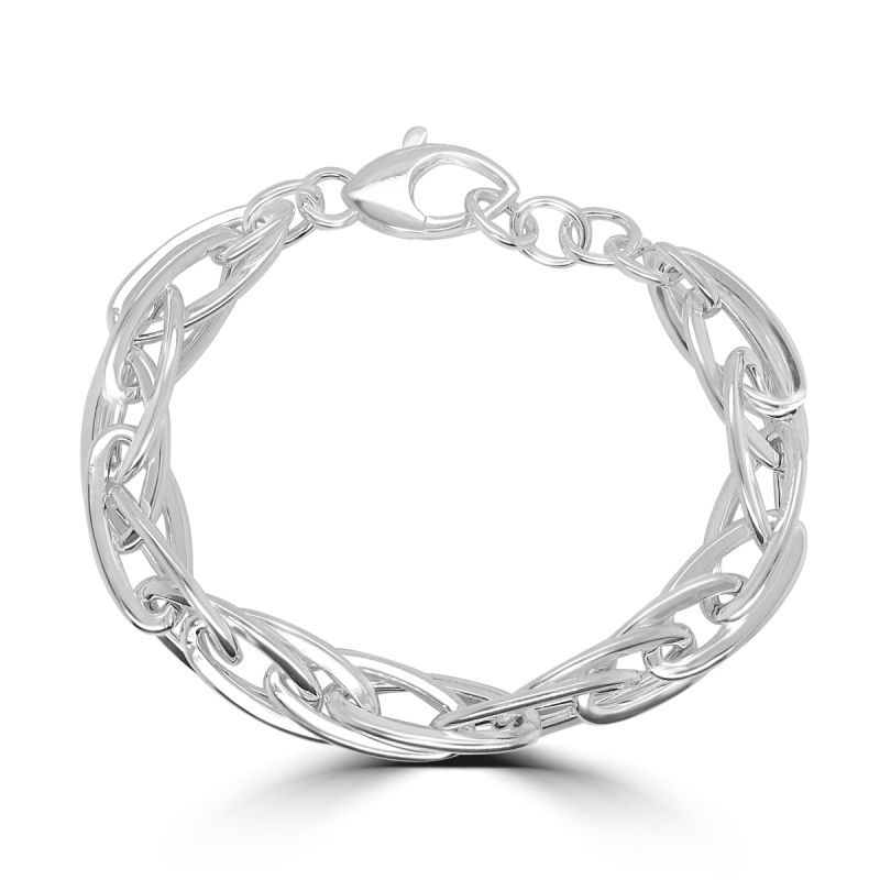 Silver Oval Double Link Bracelet 19cm