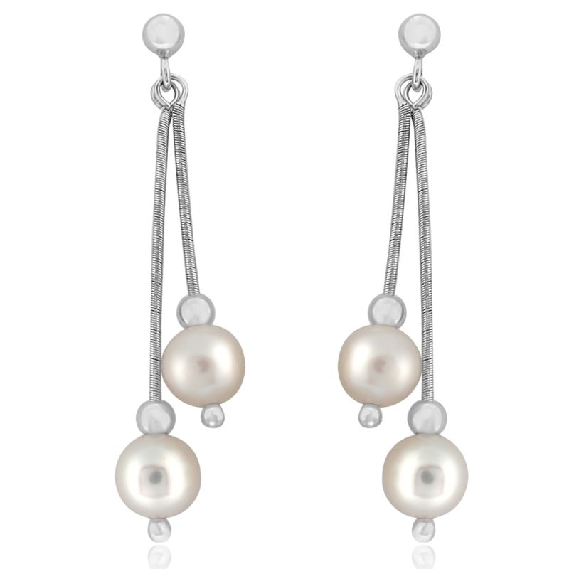Sterling Silver Pearl Double Drop Earrings