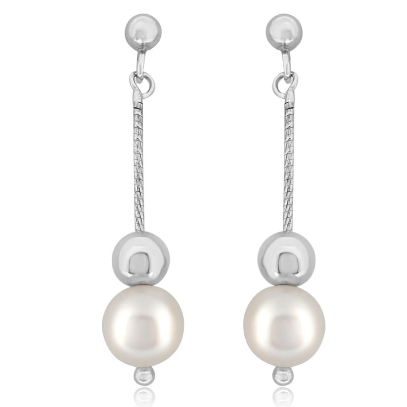 Sterling Silver Pearl & Ball Drop Earrings