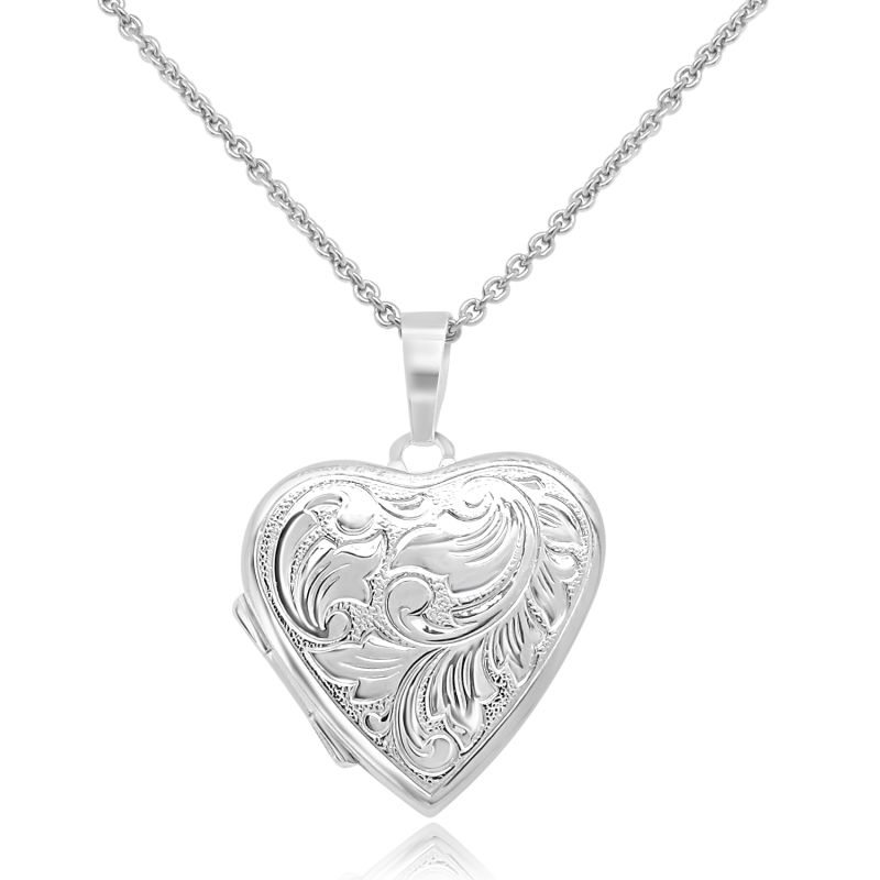 Silver Engraved Heart Locket & chain
