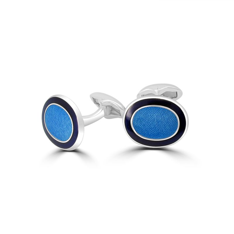 Silver Oval 2/Tone Blue Enamelled Cufflinks