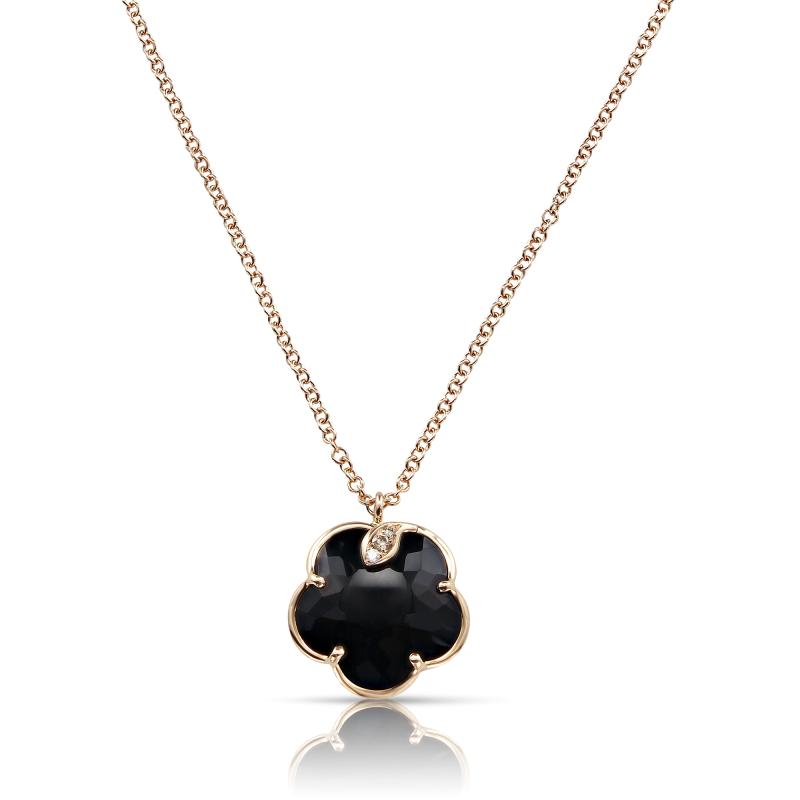Pasquale Bruni Petit Joli 18ct Rose Gold Black Onyx & Diamond Pendant & Chain 0.04ct