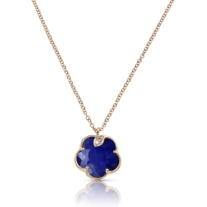 Pasquale Bruni Petit Joli 18ct Rose Gold Rock Crystal & Lapis Lazuli Pendant & Chain 0.04ct