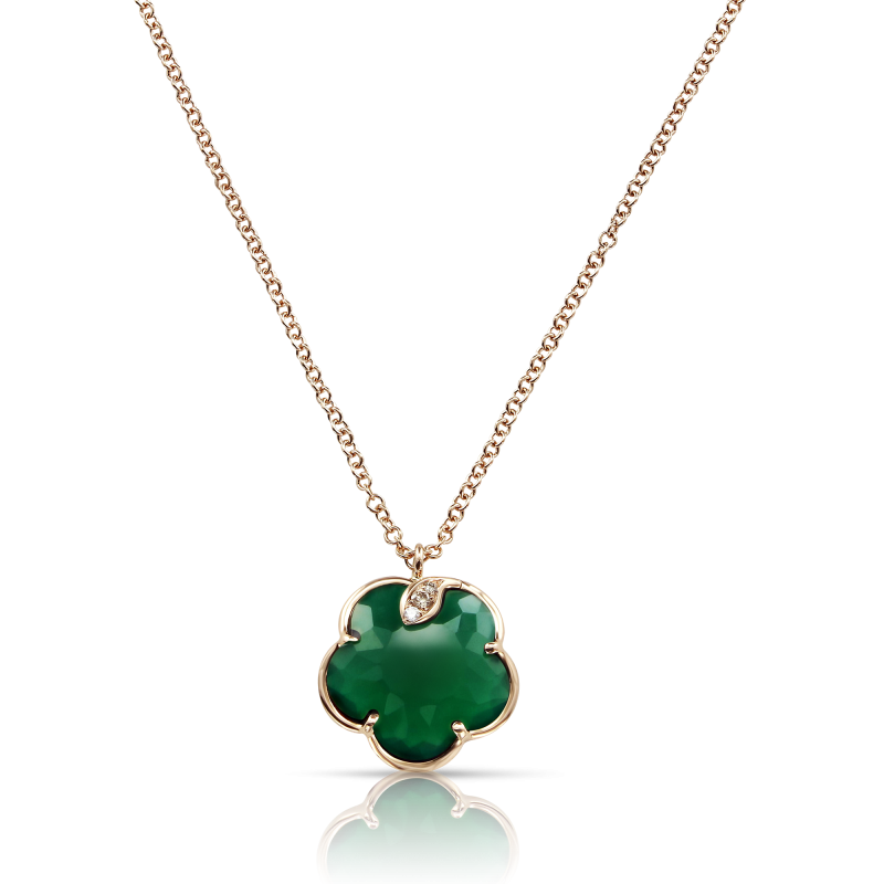 Pasquale Bruni Petit Joli 18ct Rose Gold Green Agate & Diamond Pendant & Chain 0.04ct