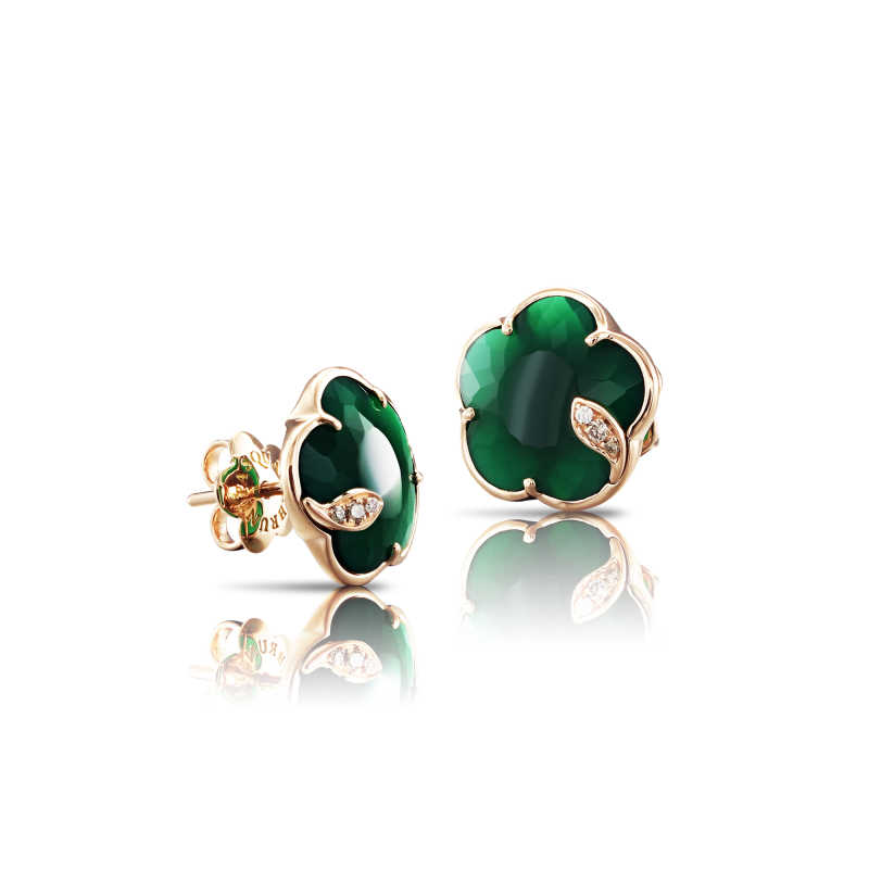 Pascale Bruni 18ct Rose Gold Green Agate & Diamond Petit Joli Earrings 0.06ct