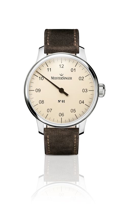 MeisterSinger Mens No.01 Ivory Dial Strap Watch AM3303