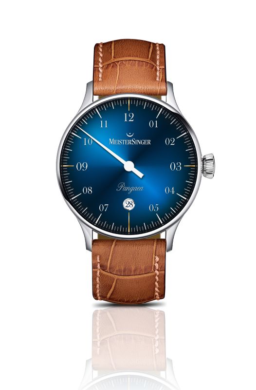 MeisterSinger Pangaea Date Blue Dial Leather Strap Watch PMD908