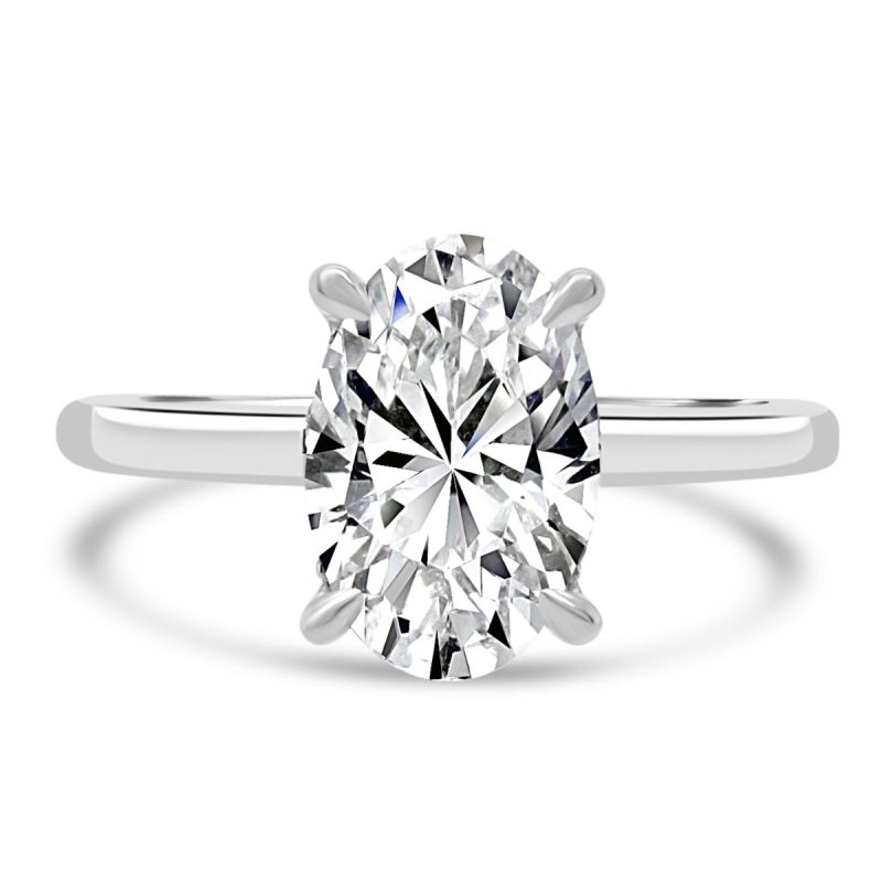 Platinum Oval Cut Lab Diamond Hidden halo Engagement Ring 1.84ct