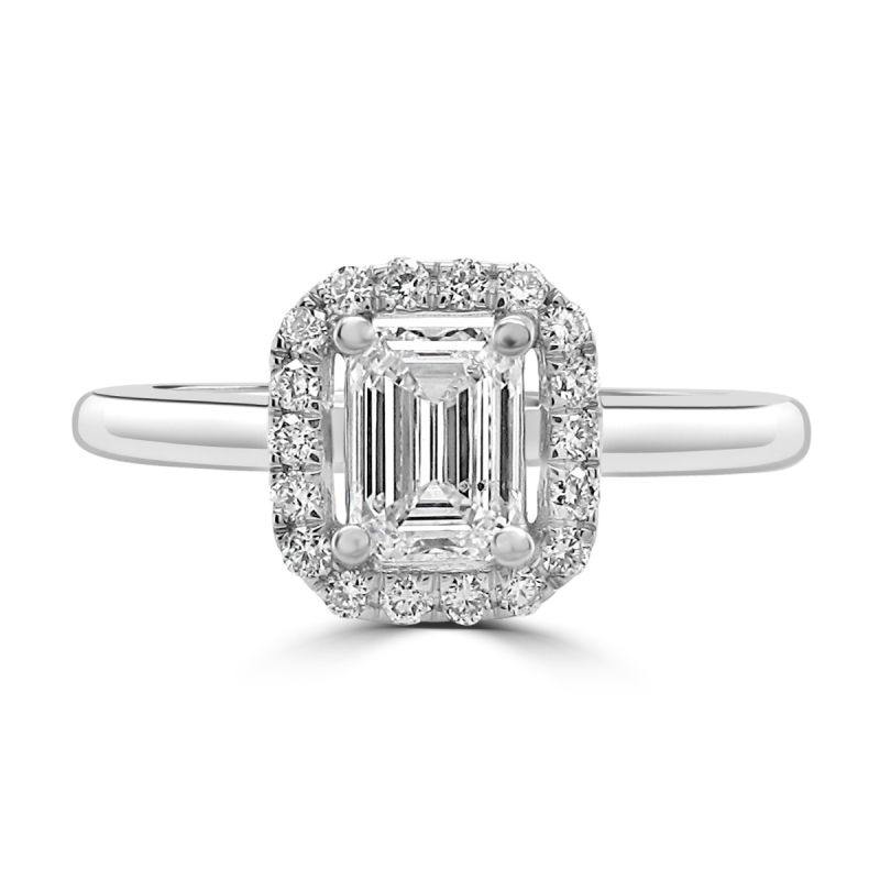 Platinum Emerald Cut Diamond Halo Engagement Ring 0.52ct