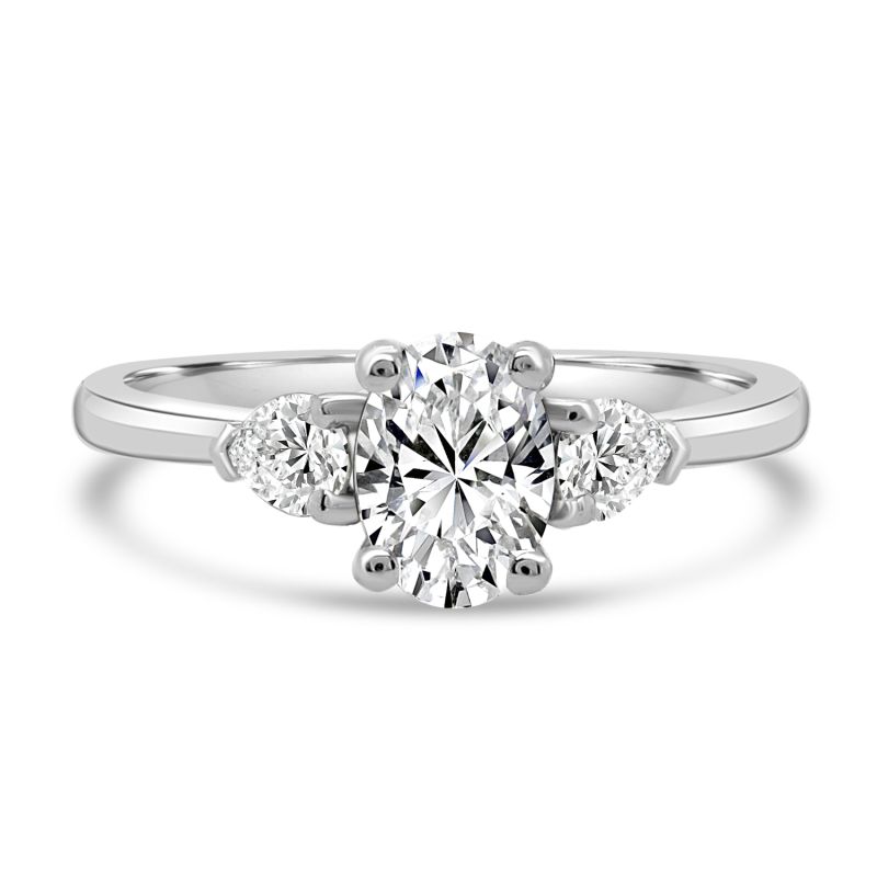 Platinum Oval & Pear Cut Diamond 3 Stone Engagement Ring 0.64ct