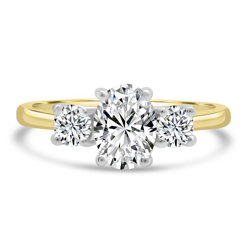 18ct Gold Oval & Brilliant Cut Diamond 3 Stone Ring 1.02ct