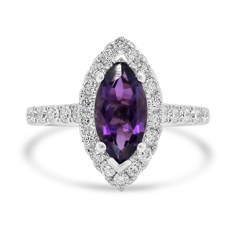 18ct White Gold Amethyst & Diamond Halo Ring 0.58ct