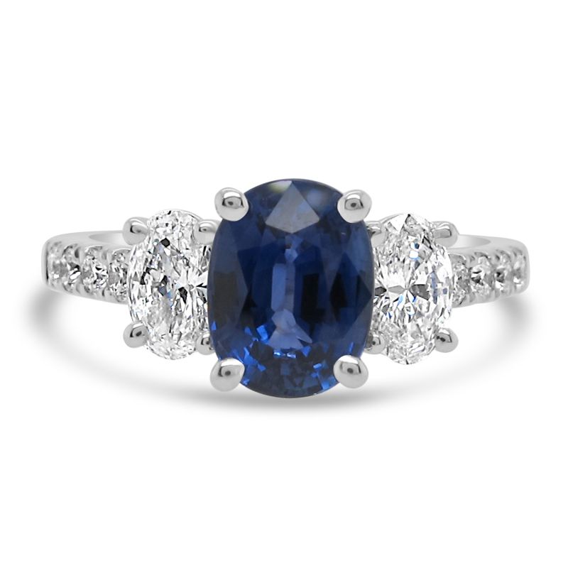 18ct White Gold Oval Sapphire & Diamond Engagement Ring 0.73ct