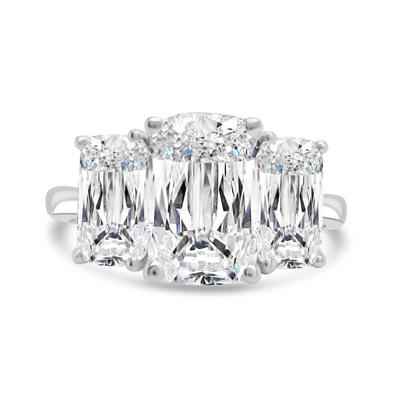Platinum Cushion Cut Lab Grown Diamond Ring 3 Stone Ring 4.03ct