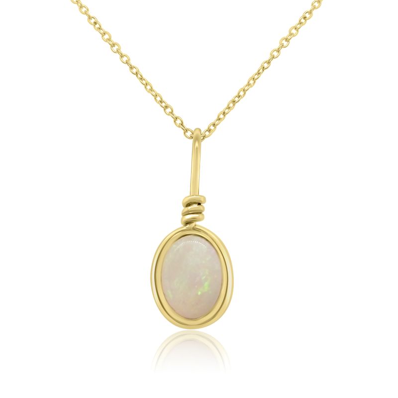 9ct Yellow Gold Oval White Opal Wire Pendant