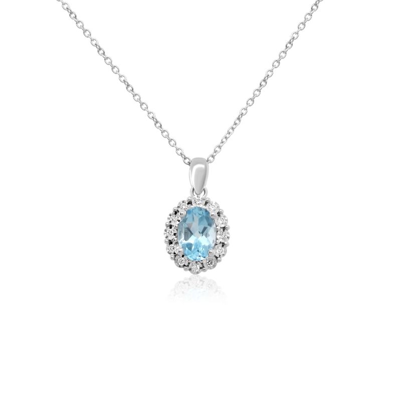 9ct White Gold Blue Topaz & Diamond Cluster Pendant 0.06ct