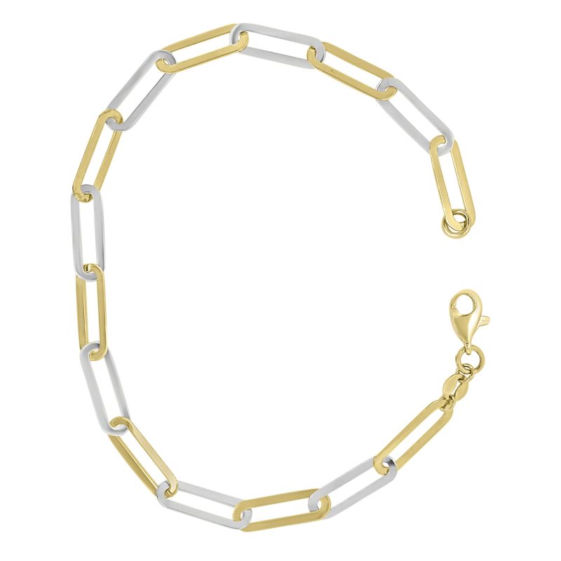 9ct Yellow & White Gold Paperclip Link Bracelet 7.5"