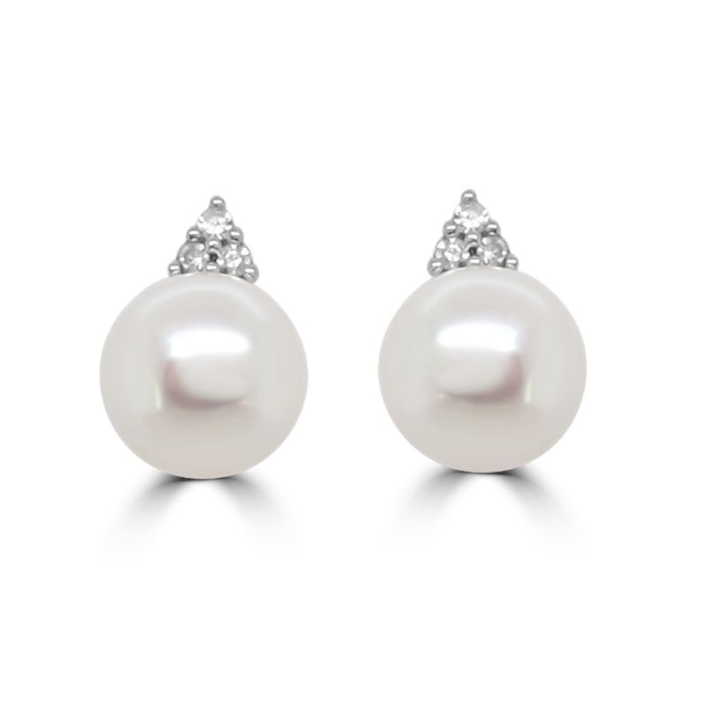 9ct Yellow Gold Cultured Pearl & Diamond Stud Earrings 0.02ct