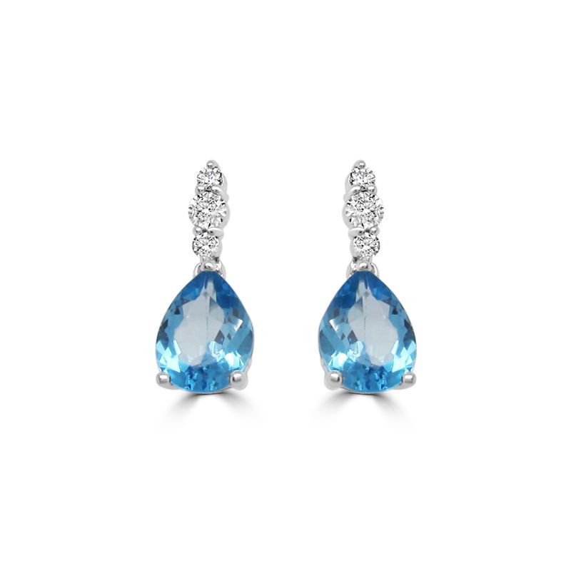 9ct White Gold Blue Topaz & Diamond Drop Earrings 0.20ct