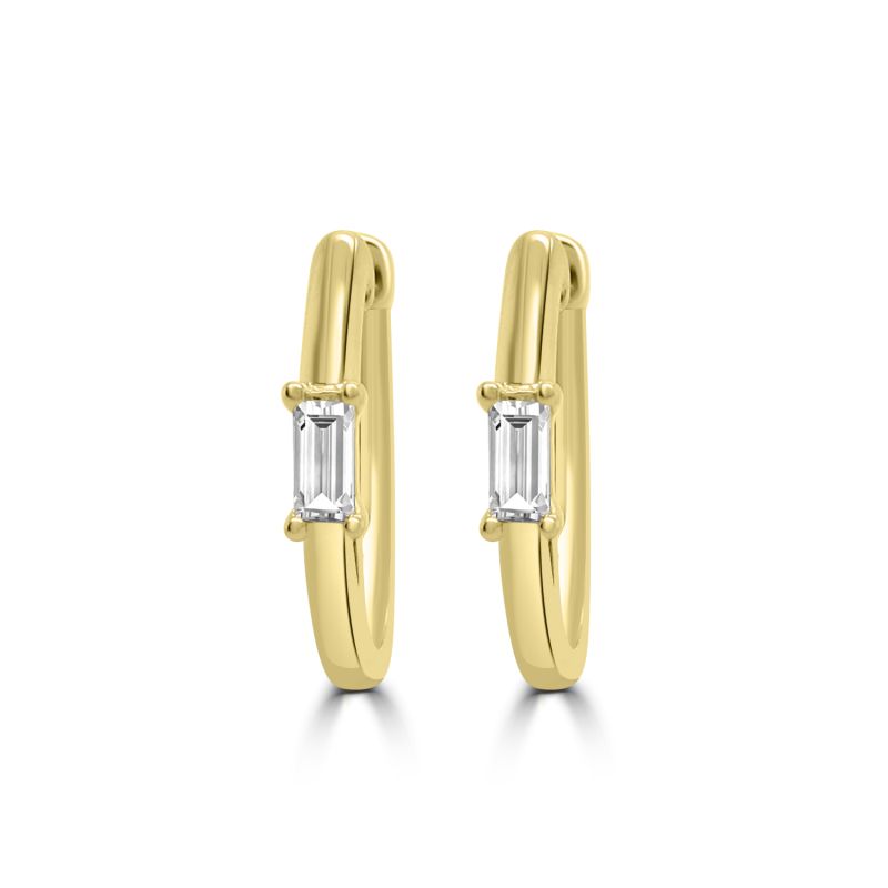9ct Yellow Gold Baguette Cut Diamond Hoop Earrings 0.16ct