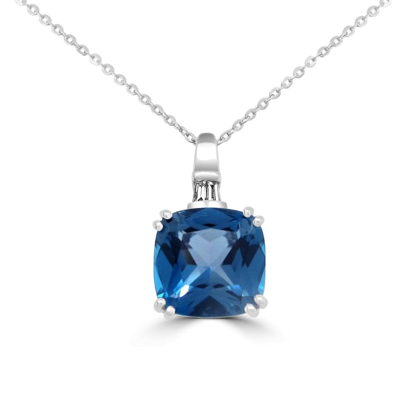 9ct White Gold London Blue Topaz & Diamond Pendant