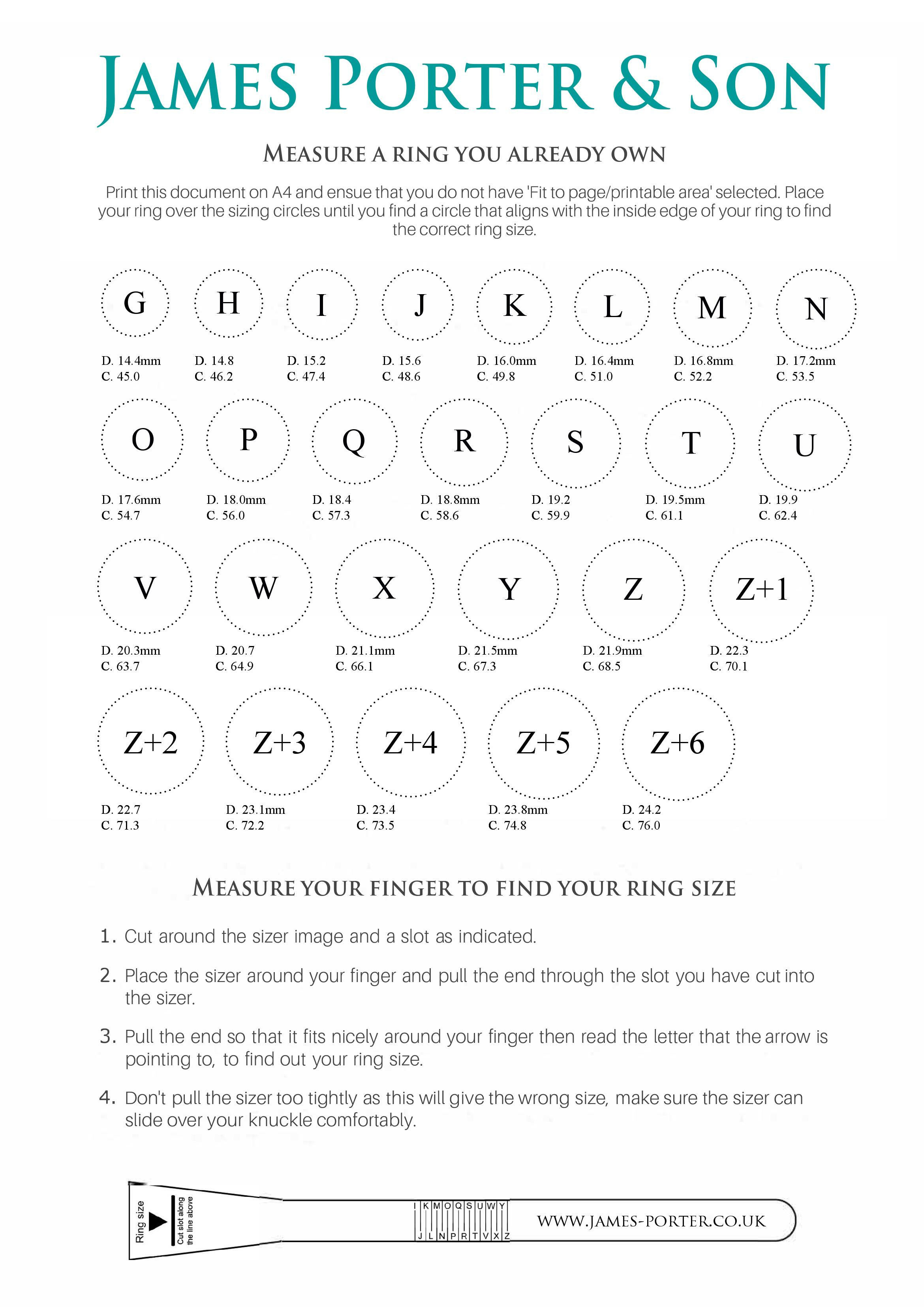 Ring Size Chart Templates Free Download Measures Ring Sizes With 